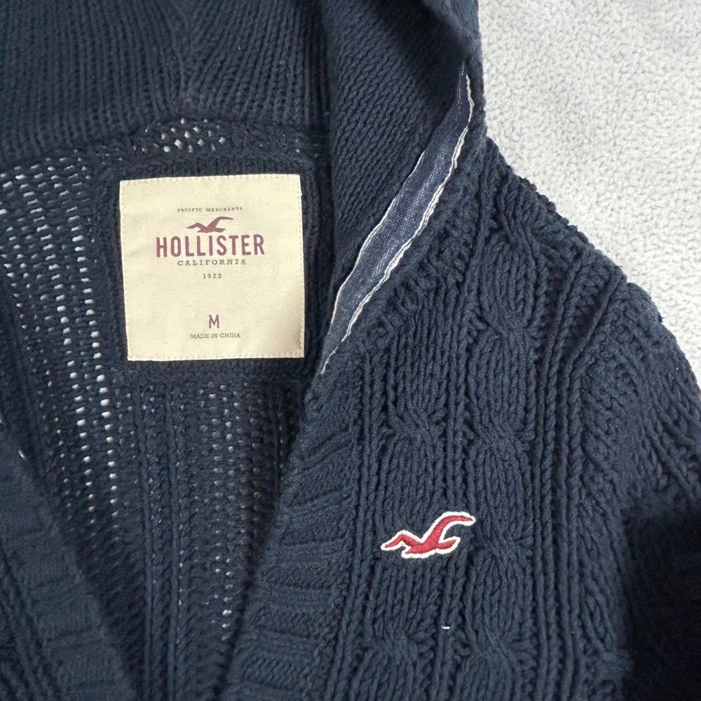 Hollister Cable Knit Hoodie Women's Medium Cardigan Sweater Y2K Chunky Cozy - Picture 4 of 7